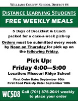 Free Weekly Meal Pick-Up for Distance Learning Students